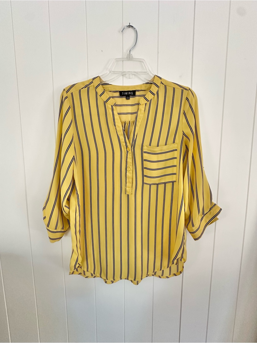 Timing Women’s Mustard Yellow and Black Striped Dress Shirt